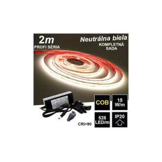 2m PROFI COB 15W/m 528LED/m IP20 24V neutrálna b. - KOMPLETNÁ SADA