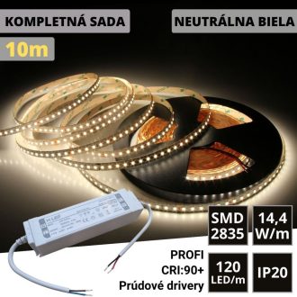 10m PROFI LED pásik 120LED/m SMD2835 prúd. driver neutrálna b. 14,4W/m IP20 24V KOMPLETNÁ SADA