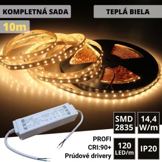 10m PROFI LED pásik 120LED/m SMD2835 prúd. driver teplá b. 14,4W/m IP20 24V KOMPLETNÁ SADA