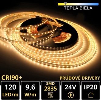 PROFI LED pásik 120LED/m SMD2835 9,6W/m prúd. driver teplá biela IP20 24V