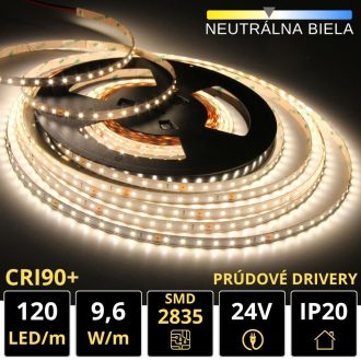 PROFI LED pásik 120LED/m SMD2835 9,6W/m prúd. driver neutrálna biela IP20 24V