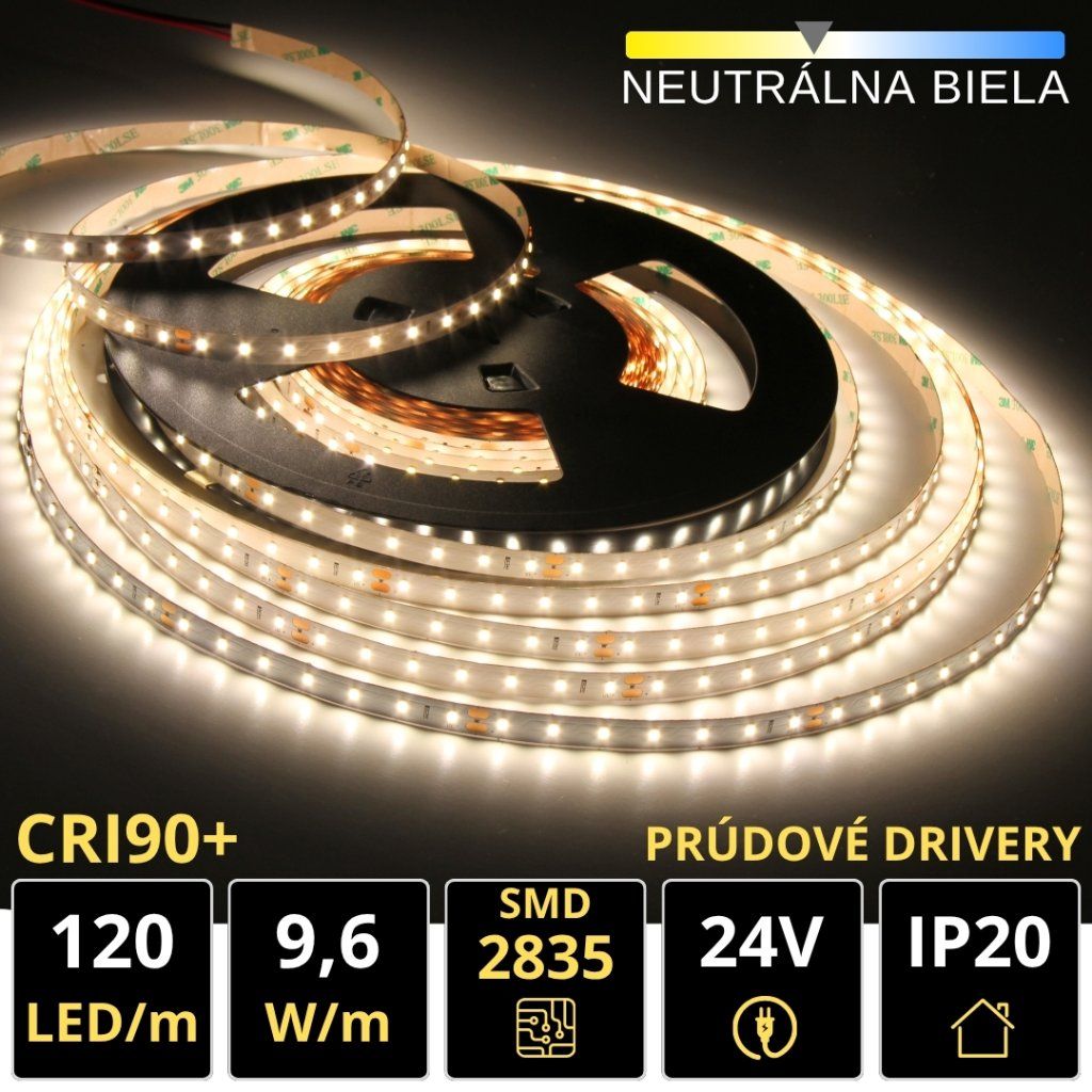 PROFI LED pásik 120LED/m SMD2835 9,6W/m prúd. driver neutrálna biela IP20 24V