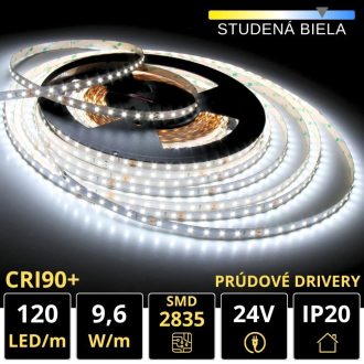 PROFI LED pásik 120LED/m SMD2835 9,6W/m prúd. driver studená biela IP20 24V
