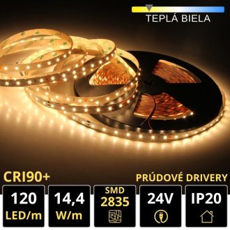 PROFI LED pásik 120LED/m SMD2835 14,4W/m prúd. driver teplá biela IP20 24V