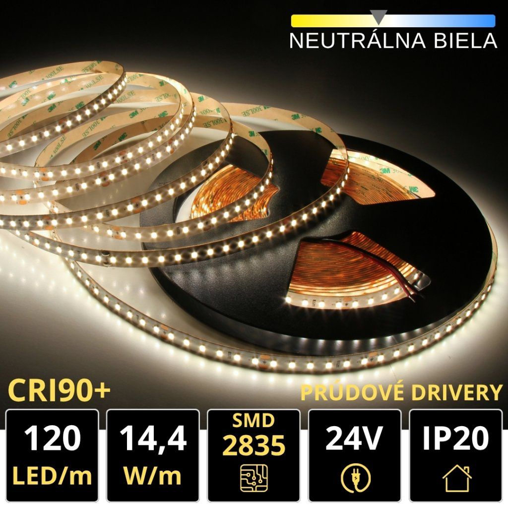 PROFI LED pásik 120LED/m SMD2835 14,4W/m prúd. driver neutrálna biela IP20 24V