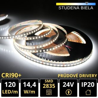 PROFI LED pásik 120LED/m SMD2835 14,4W/m prúd. driver studená biela IP20 24V