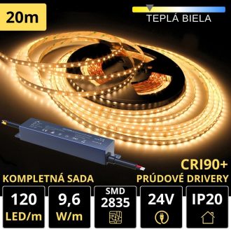 20m PROFI LED pásik 120LED/m SMD2835 9,6W/m prúd. driver teplá biela IP20 24V - Kompletná sada
