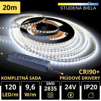 20m PROFI LED pásik 120LED/m SMD2835 9,6W/m prúd. driver studená biela IP20 24V - Kompletná sada