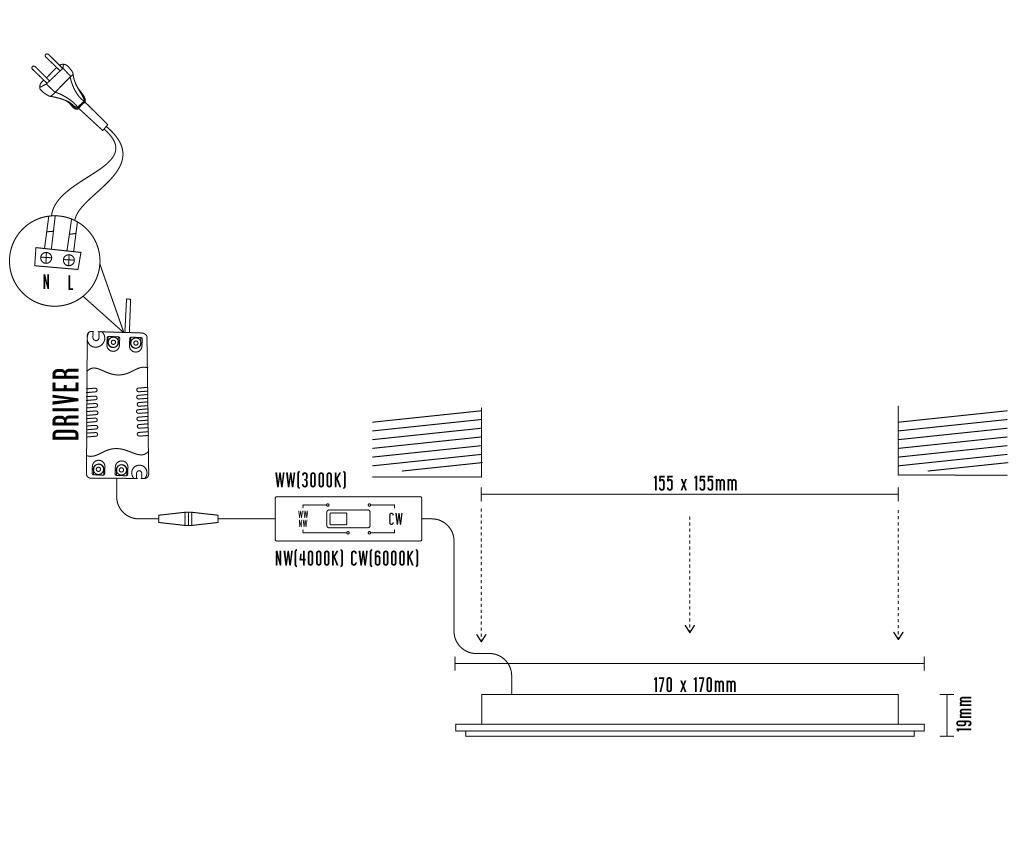 LED vsadený panel 12W / PS / SMD / CCT / WH - LPL233 – Obrázok 3