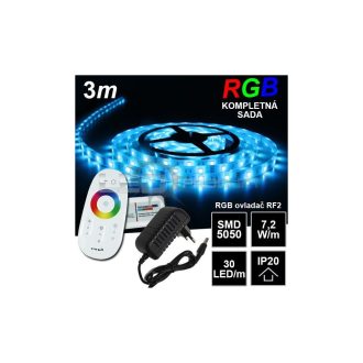 3m IP20 30LED/m RGB pásik, RF2- KOMPLET SADA