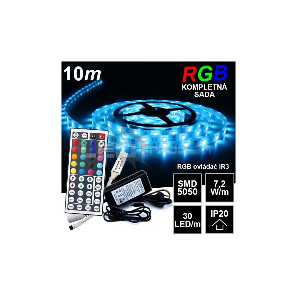 10m IP20 SMD5050 30LED/m RGB pásik, IR3- KOMPLETNÁ SADA