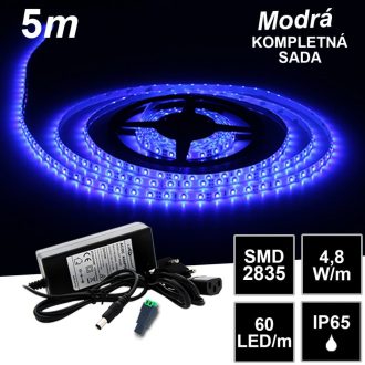 5m SMD2835 60LED/m IP65 vodeodolný modrý - KOMPLETNÁ SADA