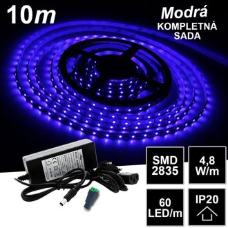 10m SMD2835 60LED/m IP20 modrá - KOMPLETNÁ SADA