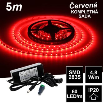 5m SMD2835 60LED/m IP20 červený - KOMPLETNÁ SADA