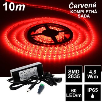 10m SMD2835 60LED/m IP65 vodeodolný červená - KOMPLETNÁ SADA