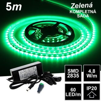5m SMD2835 60LED/m IP20 zelený - KOMPLETNÁ SADA