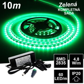 10m SMD2835 60LED/m IP20 zelená - KOMPLETNÁ SADA