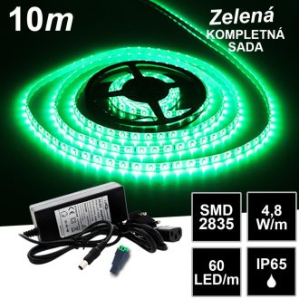 10m SMD2835 60LED/m IP65 vodeodolný zelená - KOMPLETNÁ SADA