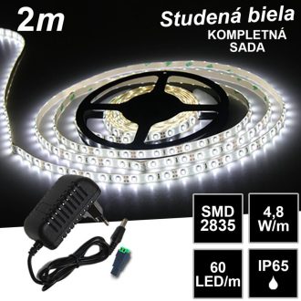 2m SMD2835 60LED/m IP65 vodeodolný studená b. - KOMPLETNÁ SADA