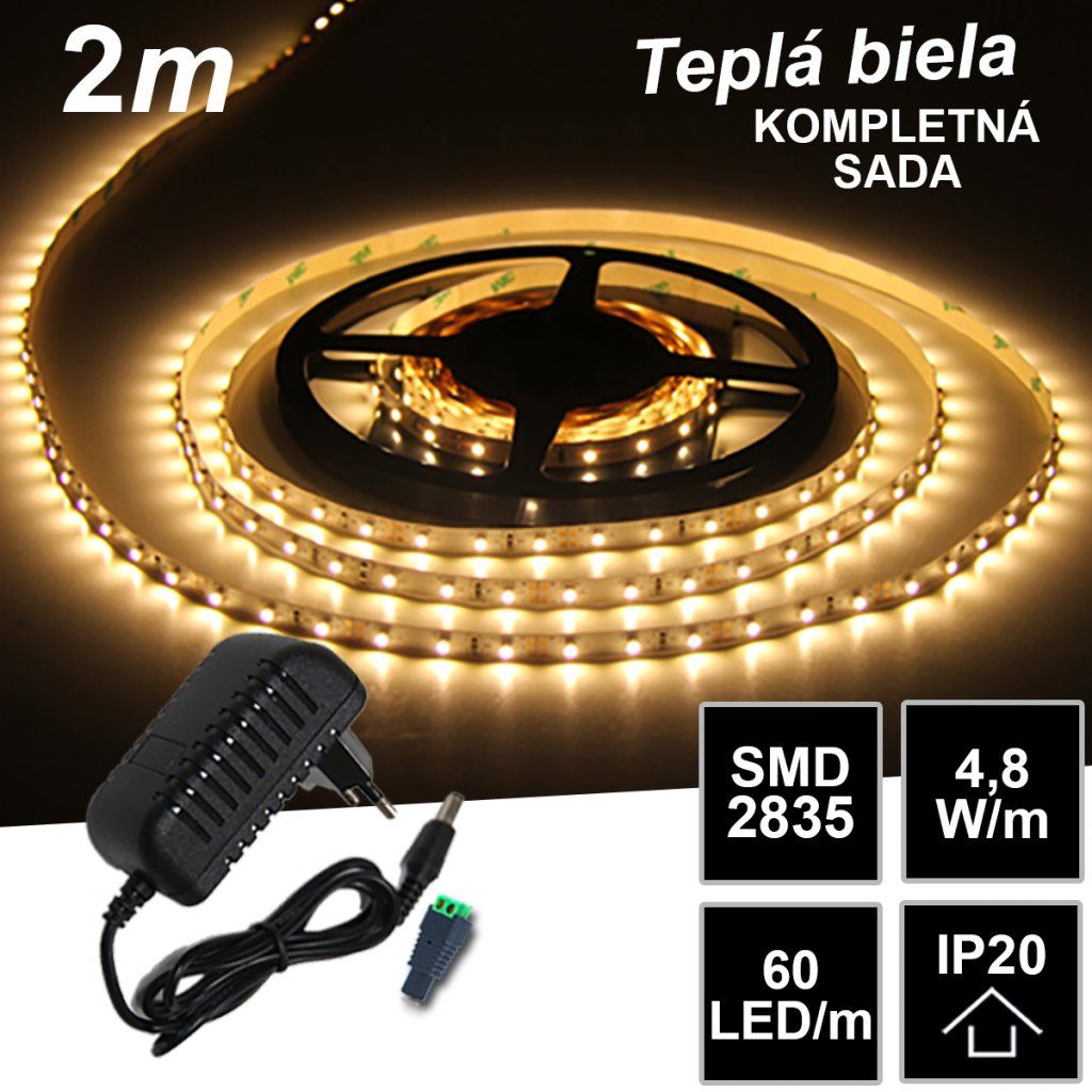 2m SMD2835 60LED/m IP20 teplá b. - KOMPLETNÁ SADA