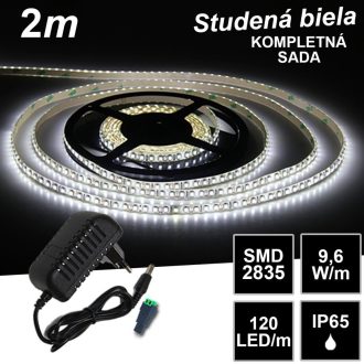 2m SMD2835 120LED/m IP65 vodeodolný studená b. - KOMPLETNÁ SADA