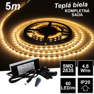 5m SMD2835 60LED/m IP20 teplá b.- KOMPLETNÁ SADA
