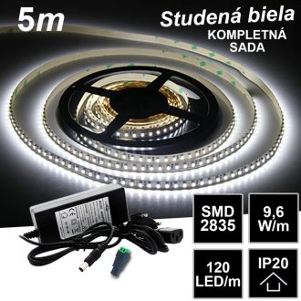 5m SMD2835 120LED/m IP20 studená b. - KOMPLETNÁ SADA