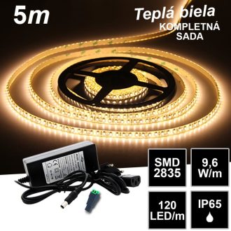 5m SMD2835 120LED/m IP65 vodeodolný teplá b. - KOMPLETNÁ SADA
