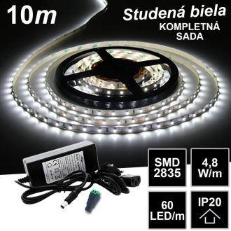 10m SMD2835 60LED/m IP20 studená b.- KOMPLETNÁ SADA