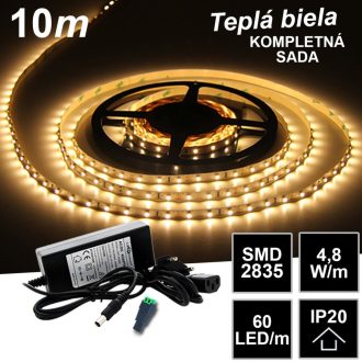 10m SMD2835 60LED/m IP20 teplá b.- KOMPLETNÁ SADA
