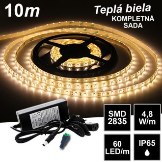 10m SMD2835 60LED/m IP65 vodeodolný teplá b.- KOMPLETNÁ SADA