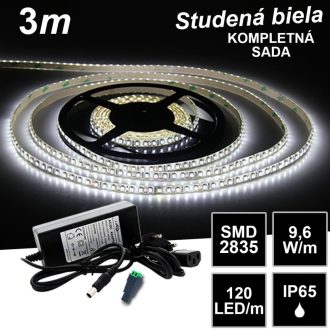 3m SMD2835 120LED/m IP65 vodeodolný studená b. - KOMPLETNÁ SADA