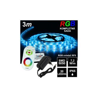 3m IP65 vodeodolný 30LED/m RGB pásik, RF9 dotyk. KOMPLET SADA