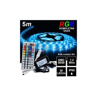 5m IP65 vodeodolný 30LED/m RGB pásik, IR3-KOMPLETNÁ SADA