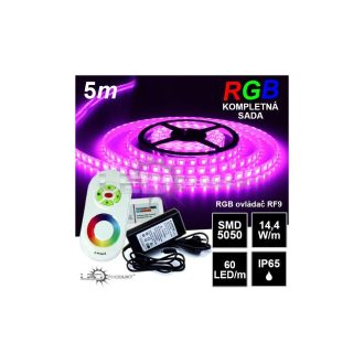 5m IP65 vodeodolný 60LED/m RGB pásik, RF9 Dotyk.-KOMPLETNÁ SADA