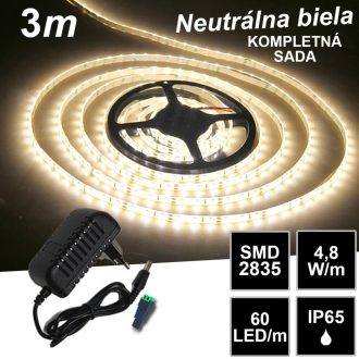 3m SMD2835 60LED/m IP65 vodeodolný neutrálna b.- KOMPLETNÁ SADA