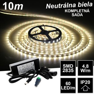 10m SMD2835 60LED/m IP20 neutrálna b.- KOMPLETNÁ SADA