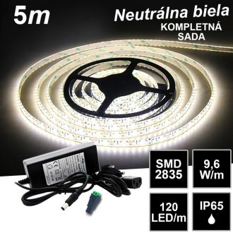 5m SMD2835 120LED/m IP65 vodeodolný neutrálna b.- KOMPLETNÁ SADA