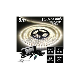 5m SMD2835 60LED/m 12W/m IP20 studená b. - KOMPLETNÁ SADA
