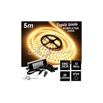 5m SMD2835 60LED/m 12W/m IP20 teplá b. - KOMPLETNÁ SADA