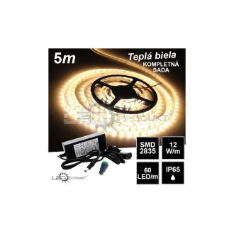 5m SMD2835 60LED/m 12W/m IP65 vodeodolný teplá b. - KOMPLETNÁ SADA