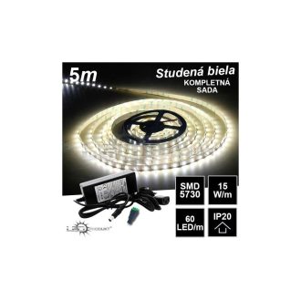 5m 12V SMD5730 15W/m 60LED/m IP20 studená b. - KOMPLETNÁ SADA
