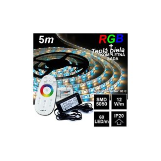 5m pásik 60LED/m SMD5050 12W/m IP20 RGB-WW (RGB+teplá biela) - Kompletná sada