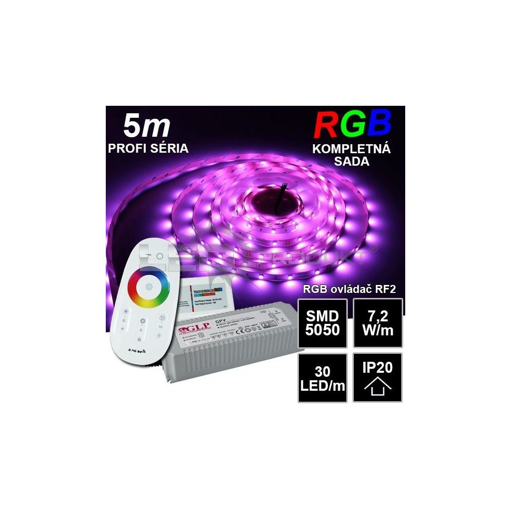 5m PROFI LED pásik SMD5050 RGB 30LED/m, IP20, 24V, RF2 - Kompletná sada