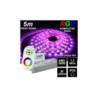 5m PROFI LED pásik SMD5050 RGB 30LED/m, IP20, 24V, RF9 - Kompletná sada
