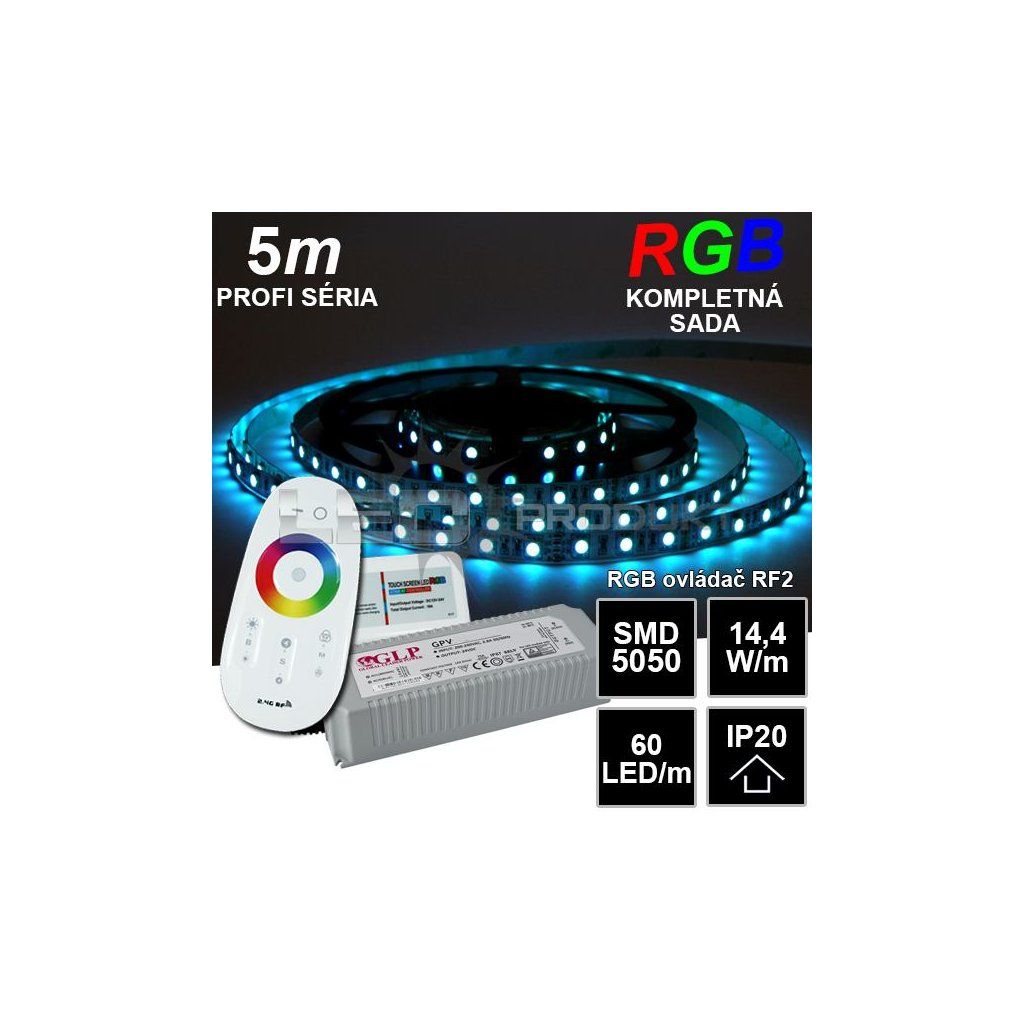 5m PROFI LED pásik SMD5050 RGB 60LED/m, IP20, 24V, RF2 - Kompletná sada