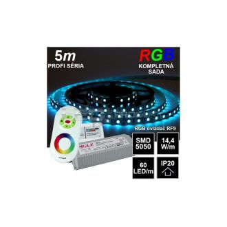 5m PROFI LED pásik SMD5050 RGB 60LED/m, IP20, 24V, RF9 - Kompletná sada