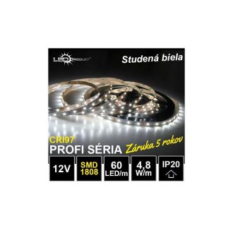 5m PROFI LED pásik 60LED/m SMD1808 4,8W/m studená biela CRI97 IP20 12V