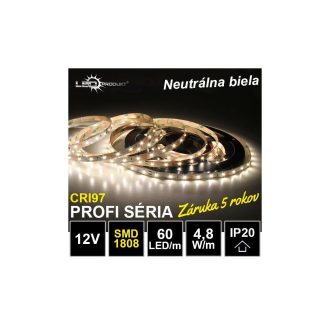 5m PROFI LED pásik 60LED/m SMD1808 4,8W/m neutrálna biela CRI97 IP20 12V
