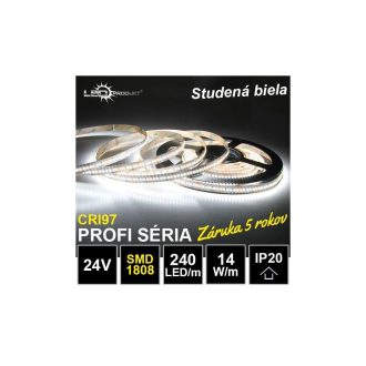 5m PROFI LED pásik 240LED/m SMD1808 14W/m studená biela CRI97 IP20 24V